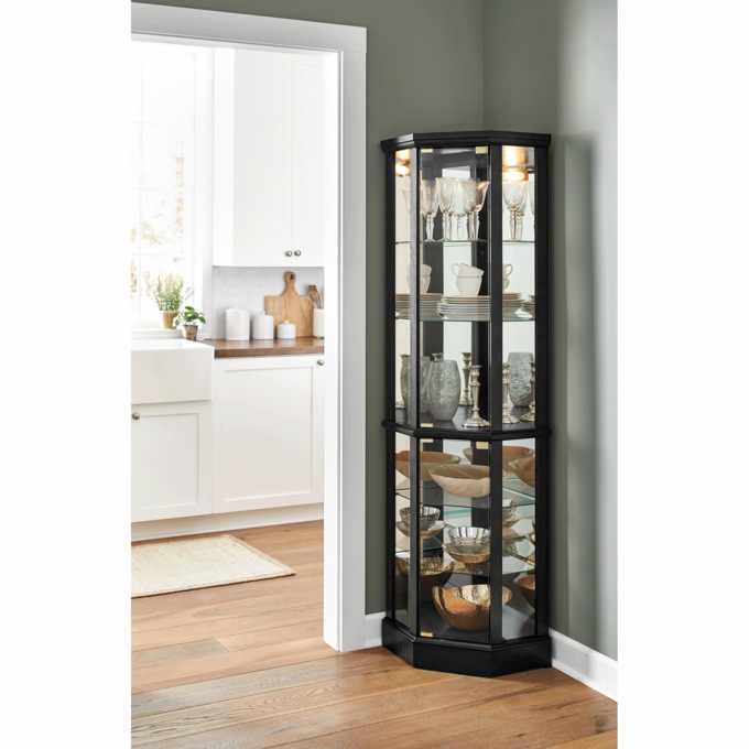 Lit Corner Curio Cabinet, Black, large