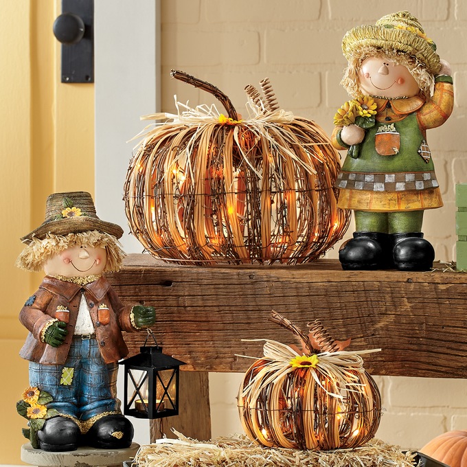 Set of 2 Resin Scarecrows, , large