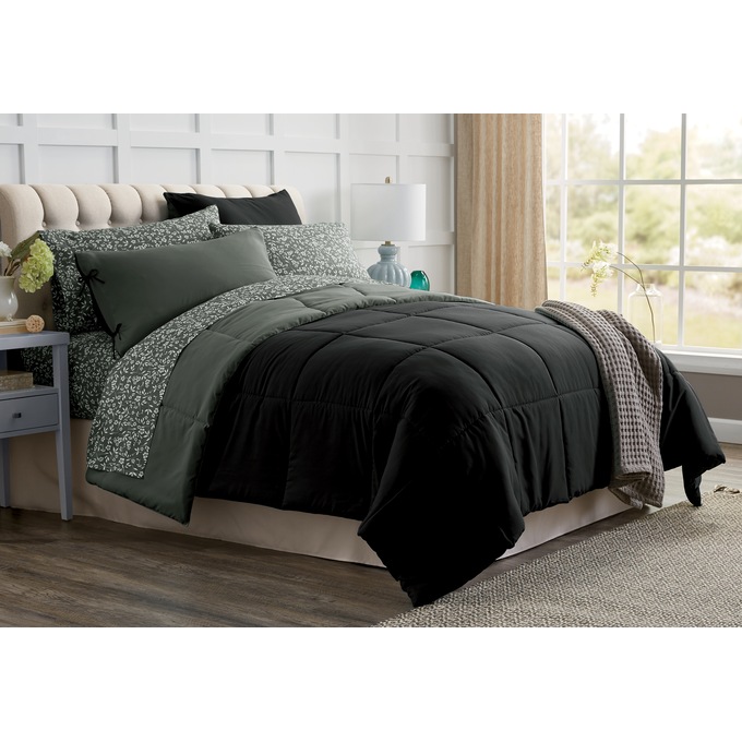 Color Connection Reversible Down-Alternative Comforter Set and 2-Pack Floral and Geo Printed Microfiber Sheet Set, , large