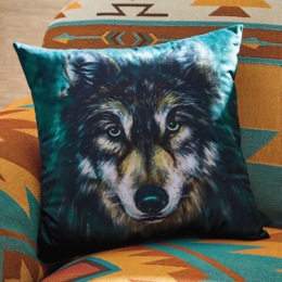 Velvet Print Wolf Accent Pillow, , large