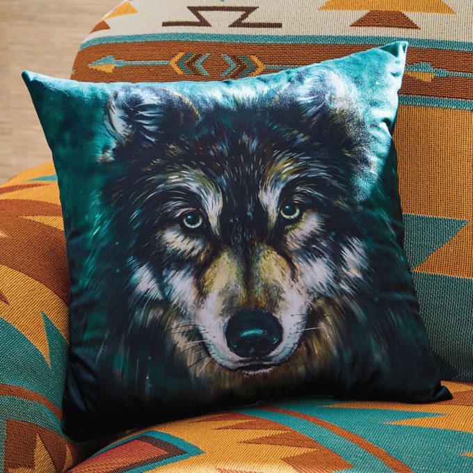 Velvet Print Wolf Accent Pillow, , large