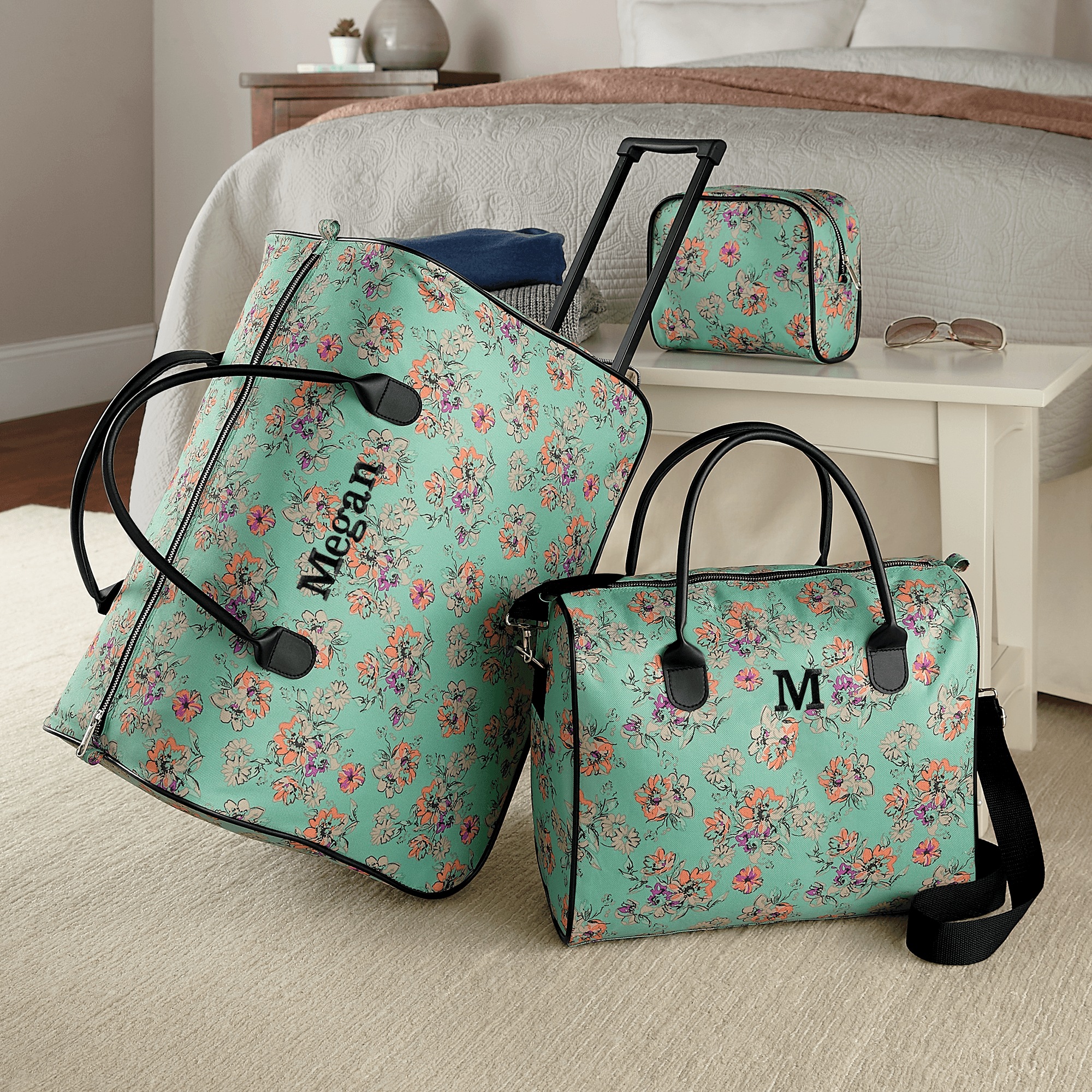 3-Piece Personalized Weekender Luggage Set, Floral, large