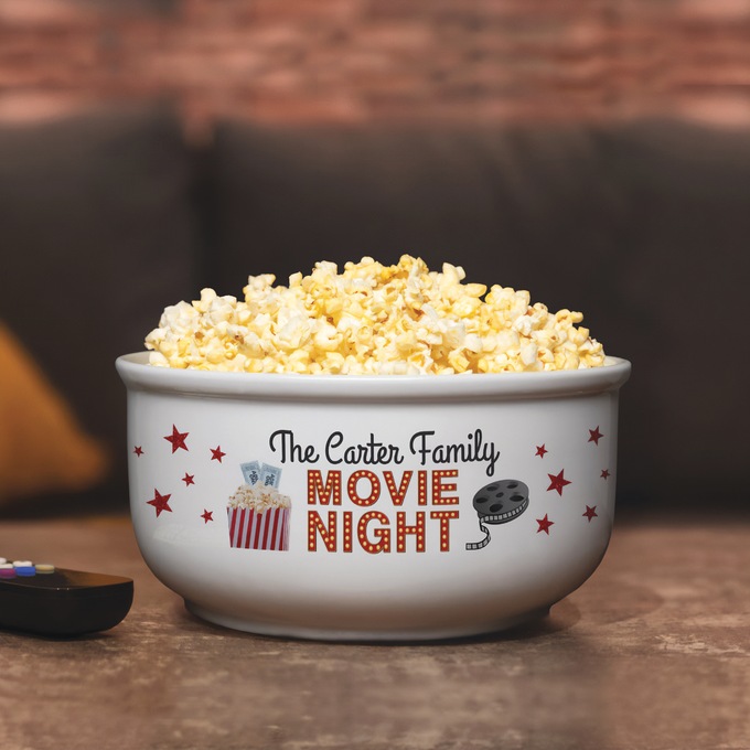 Personalized Family Movie Night Ceramic Popcorn Bowl, , large