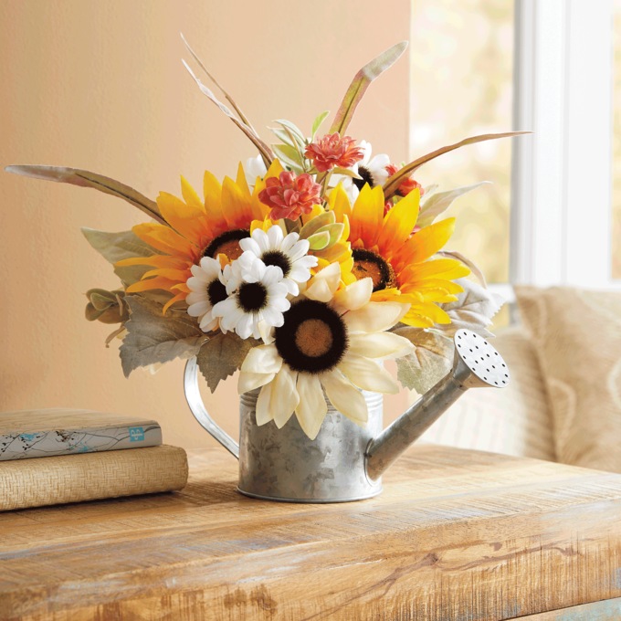 Potted Sunflower in Watering Can, , large