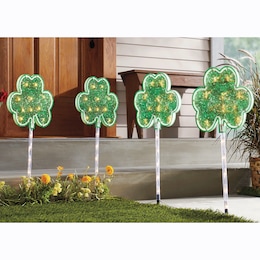 Lit Shamrock Yard Stakes, , large