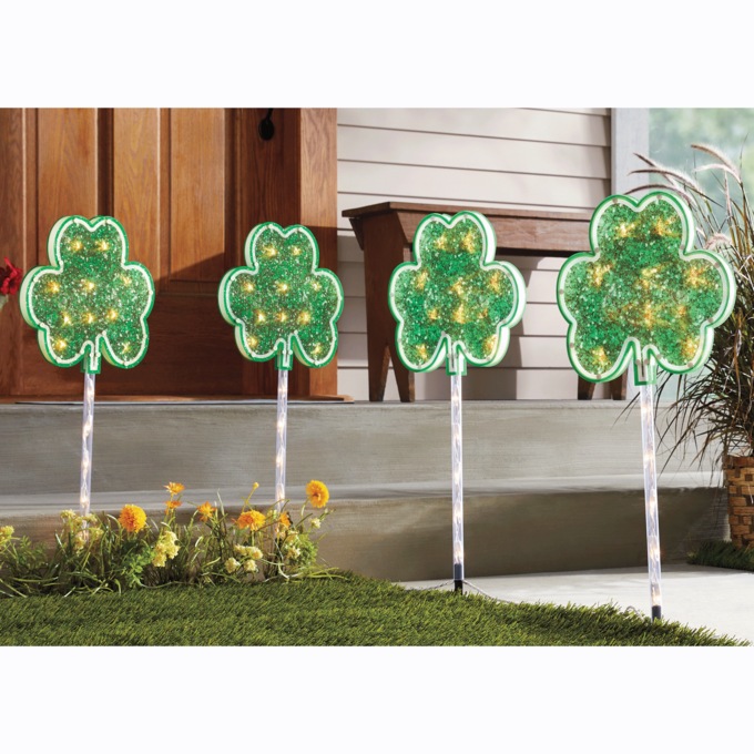 Lit Shamrock Yard Stakes, , large