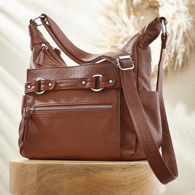 Multi-Pocket Satchel, Light Brown, large