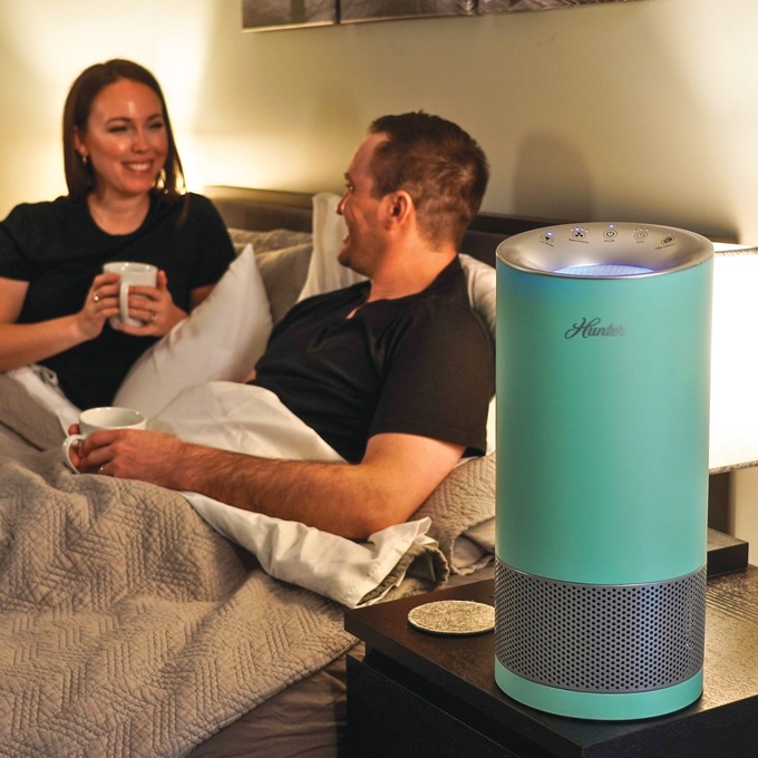 Hunter HP450 HEPA/UVC Tower Air Purifier, Aqua Silver, large