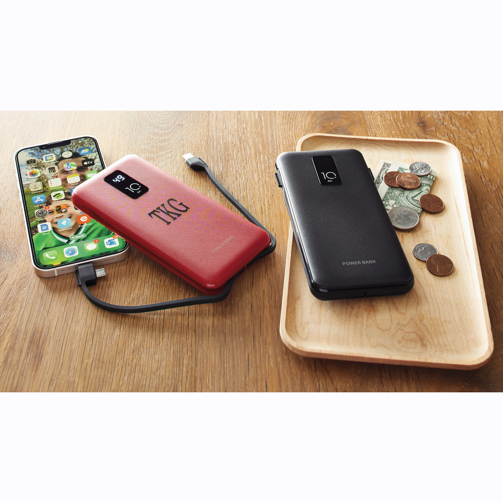 10,000mAh Portable Power Bank with Built-In USB-C, Micro USB and Lightning Cables, , large