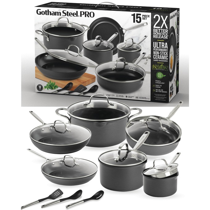 Gotham Steel Pro 15-Piece Hard-Anodized Cookware Set, , large