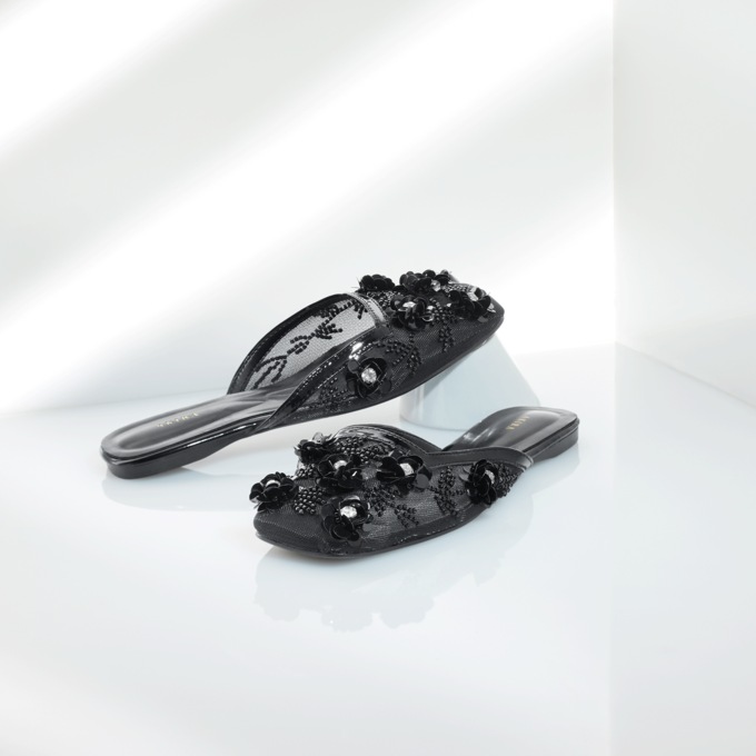 Cherina Embellished Mule with Bead-and-Rhinestone Flowers, , large