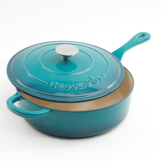 Crock Pot Artisan 3.5-qt. Enameled Cast Iron Deep Sauté Pan with Lid, Teal Ombre, large