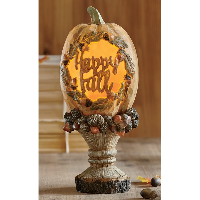 LED Happy Fall Pumpkin Statue, , large