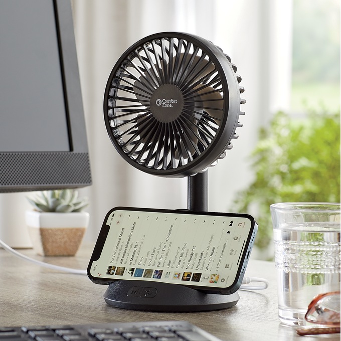 Comfort Zone 4" Rechargeable Personal Fan, , large