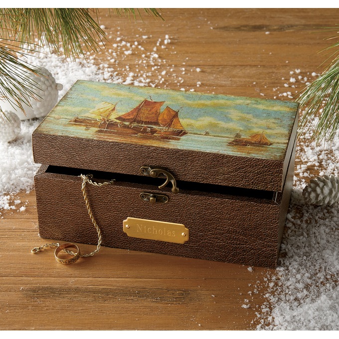 Ship Scene Hinged Jewelry Box, , large
