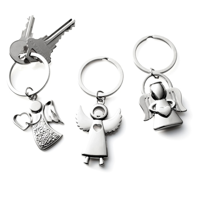 Set of 3 Metal Angel Keychains, Silver, large