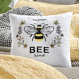Embroidered Honeybee Pillow, , large