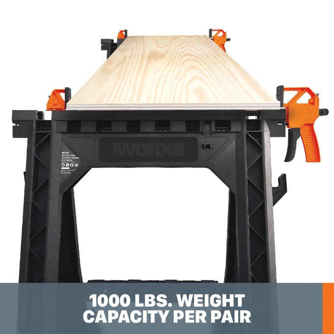 Worx Clamping Sawhorses (Set of 2) with Bar Clamps, , large
