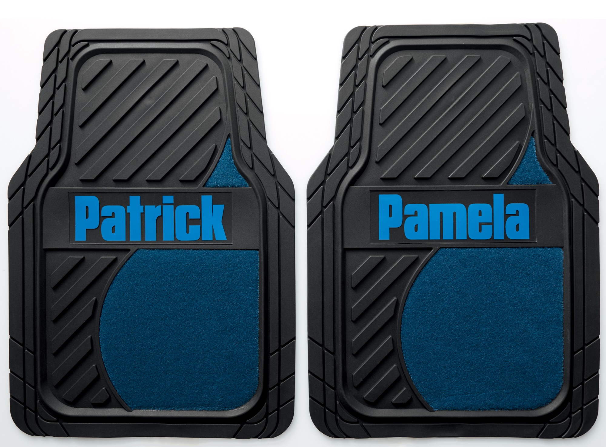 Set of 2 Personalized Rubber Car Floor Mats with Carpet Insets, Blue, large