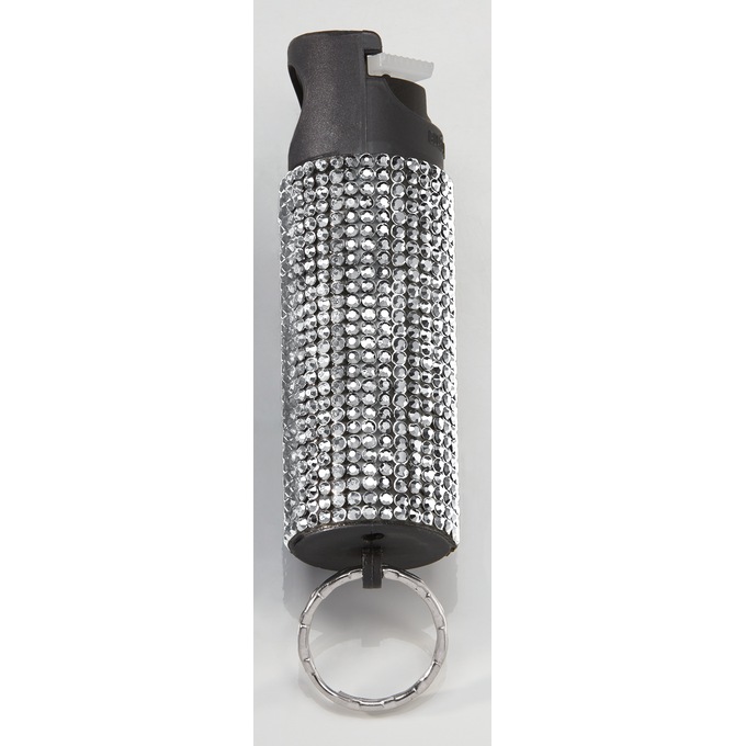 Rhinestone Pepper Spray Keychain with 16-Ft. Range and UV Dye by Guard Dog Security, White, large