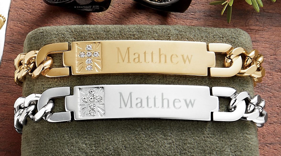 Men&amp;#39;s Name Stainless Steel Cubic Zirconia Bracelet, , large