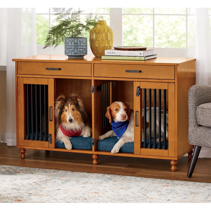 Barn Door Double Pet Kennel with Storage Ginny s