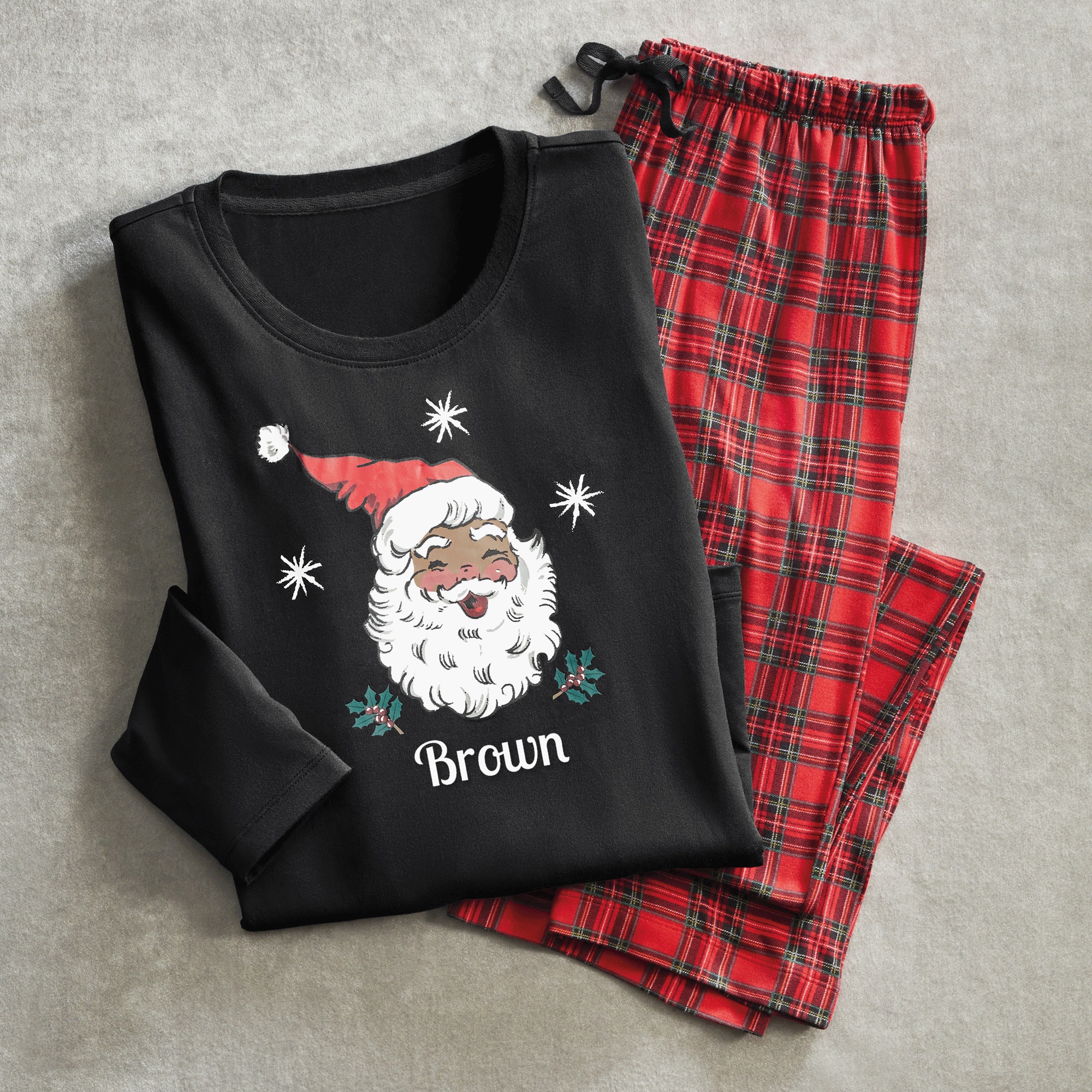 Men's Family Christmas Holiday PJ Set in Soft, Stretchy Jersey Knit, Red Santa, large