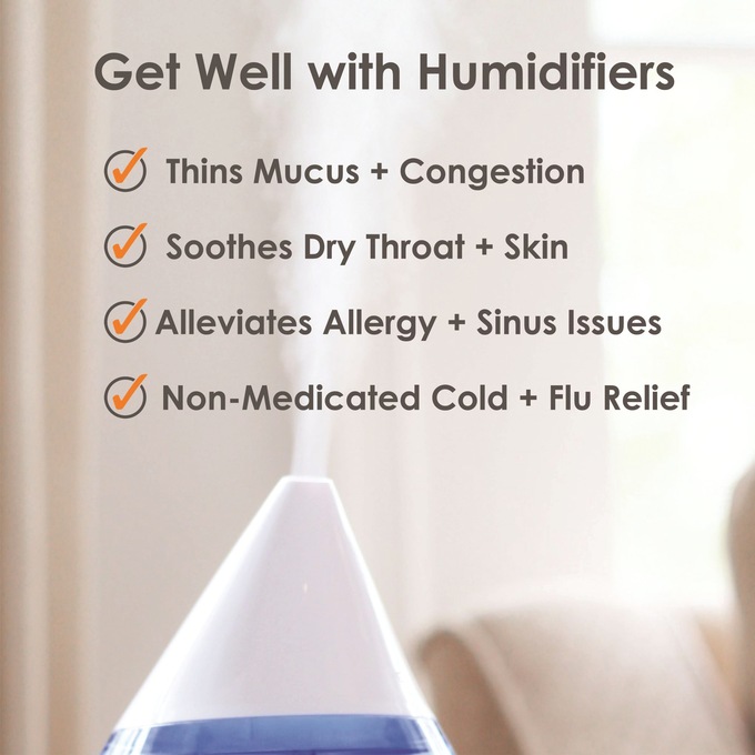 Crane 1-Gallon Top Fill Cool Mist Humidifier, White, large