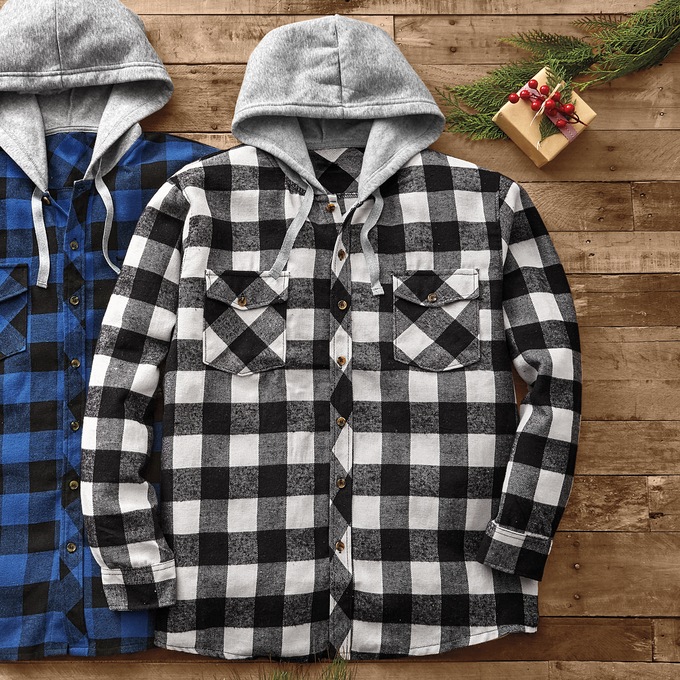 Men's Flannel with Fleece Hoodie, , large