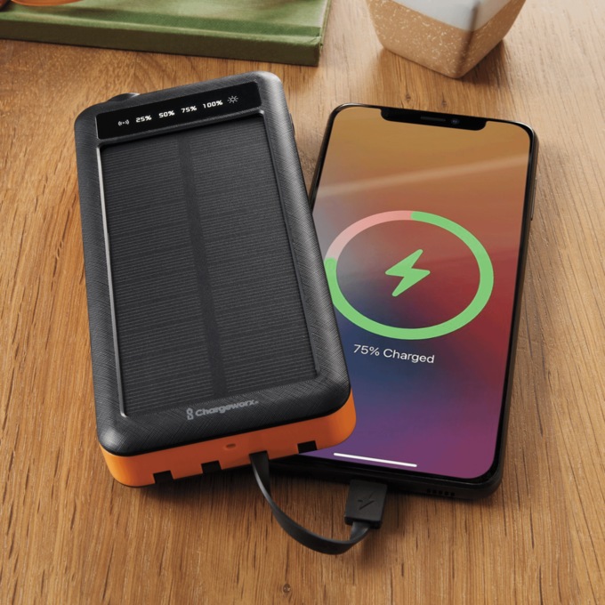 16,000mAh Solar Power Bank with Wireless Charging, Orange, large