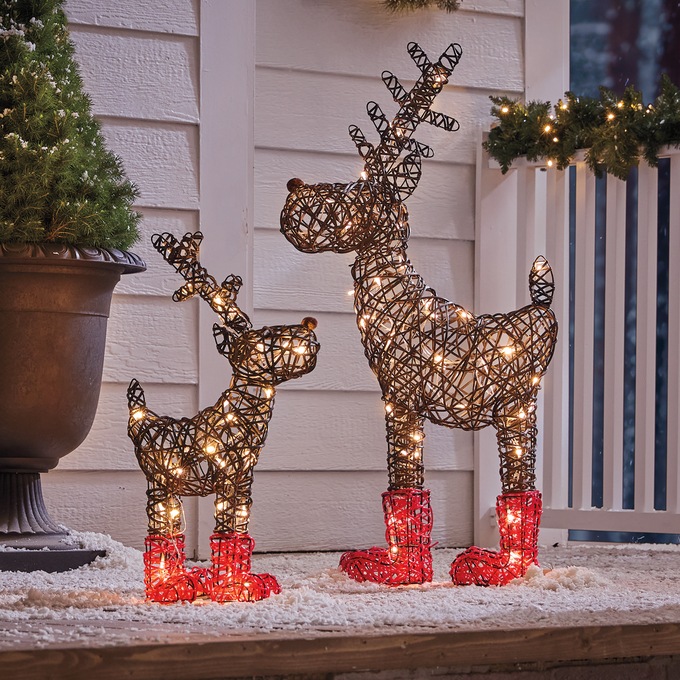 Set of 2 Whimsical Rattan Reindeer, Brown, large