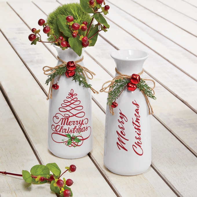 Set of 2 Ceramic Christmas Vases, , large
