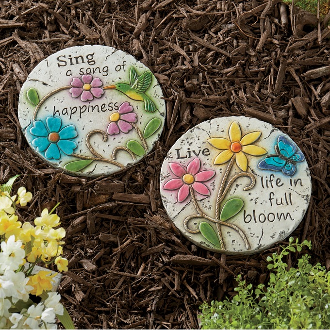 Set of 2 Flower Stepping Stones, , large