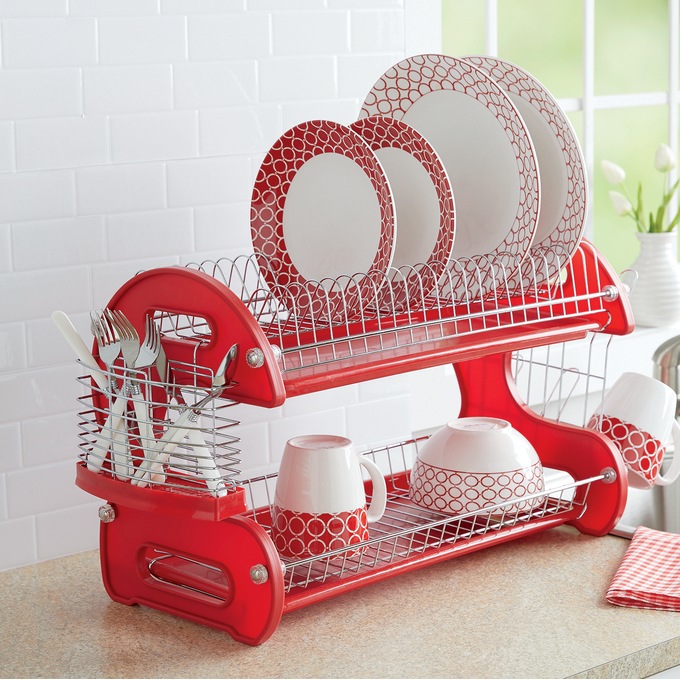 2-Tier Dish Rack, Delicious Red, large