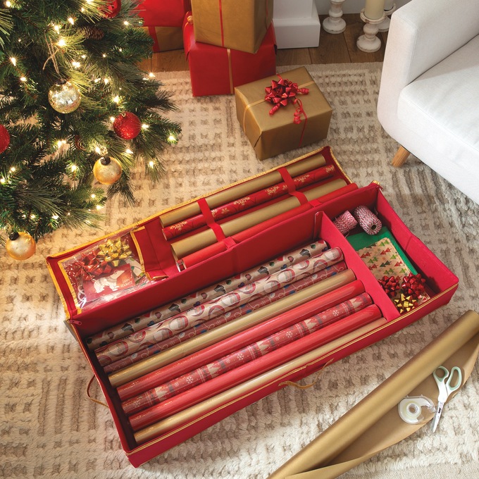 Simplify Holiday Gift Wrap Organizer, Red, large