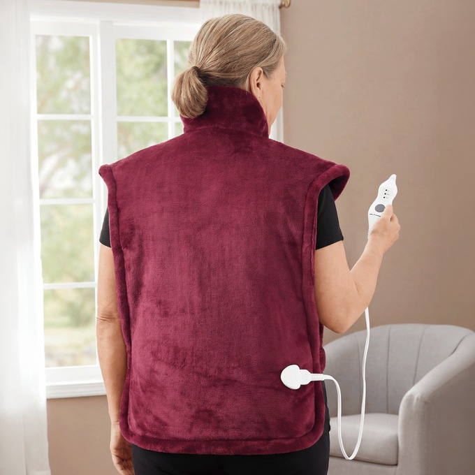 Electric Heated Weighted Back and Neck Pad, Red, large