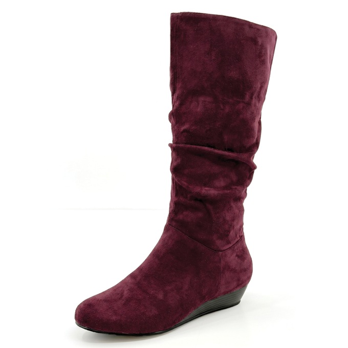 Amanda D'Laurie Tall Scrunch Boot: Rich Suede Look with 1" Wedge Heel, , large