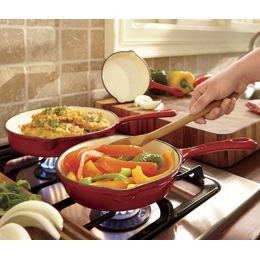 Set of 3 Enameled Cast Iron Skillets, , large