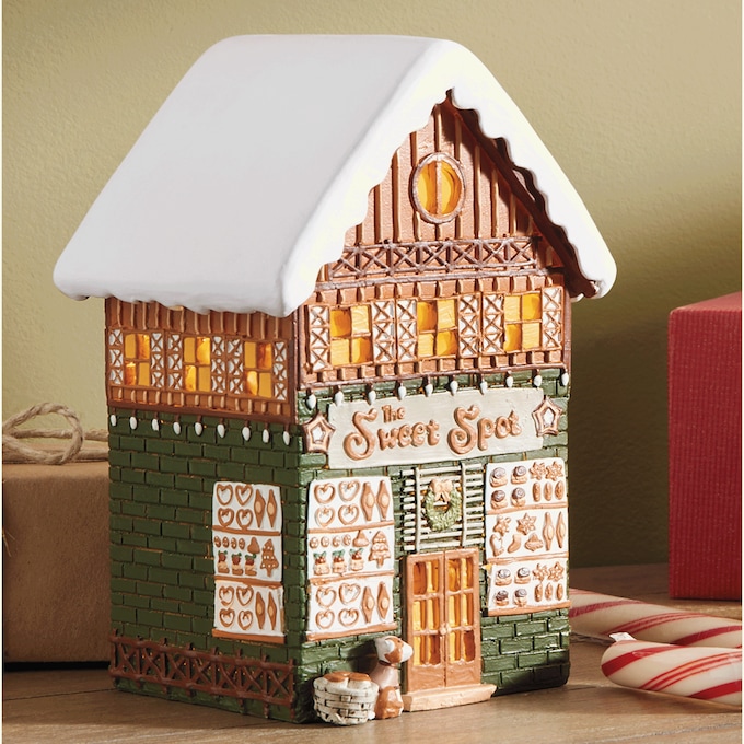 Lit Snowy Village Buildings, , large