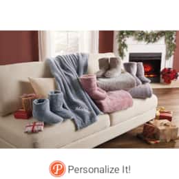 Ultraplush Throw Blanket and Bootie Slippers Gift Set, , large
