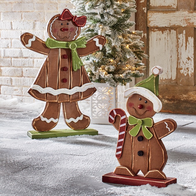 Set of 2 Chunky Wood Gingerbread Cutouts, , large