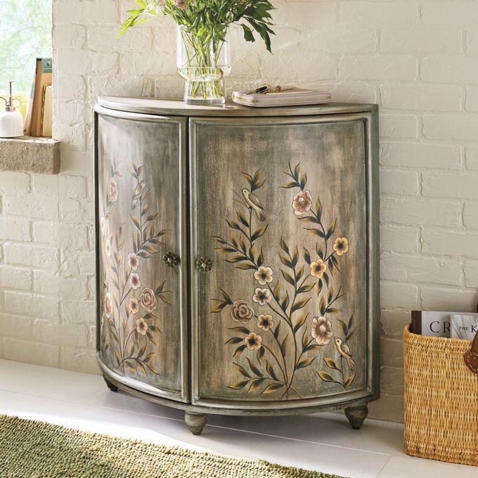 Hand-Painted Floral Half-Moon Cabinet, , large