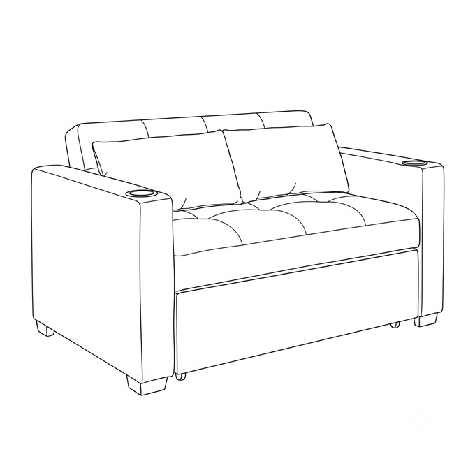 Convertible Loveseat with USB and Cupholders, Gray, large