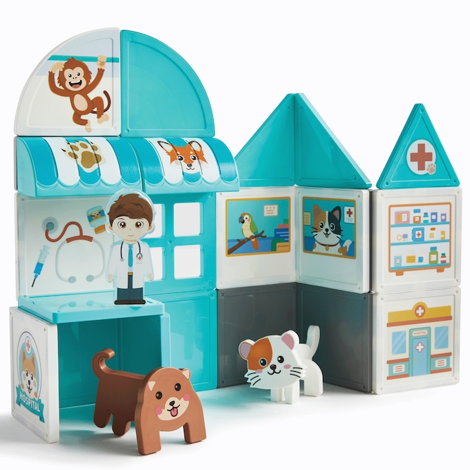 28-Piece Magnetic Tiles - Pet Clinic Set, Teal, large