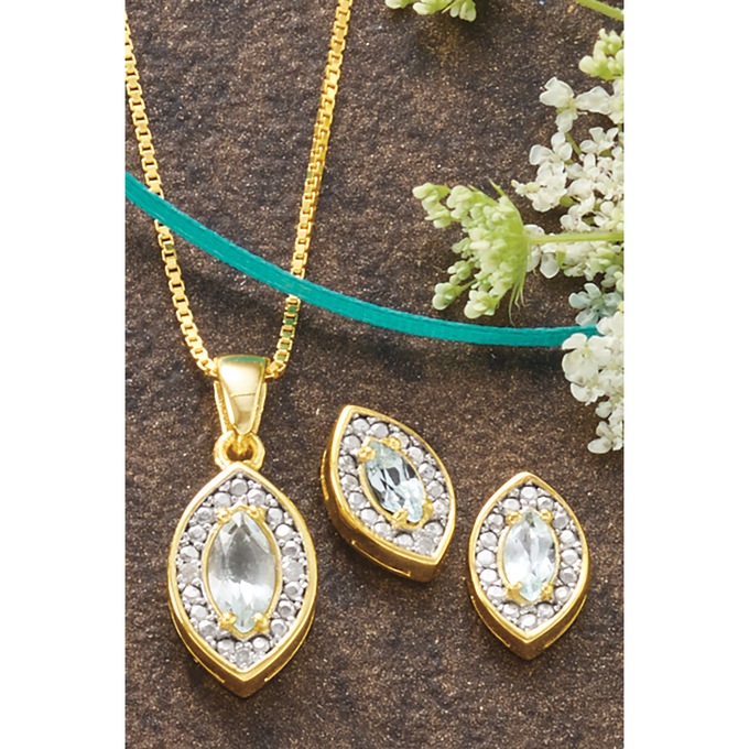 Gemstone/Diamond Shapes Necklace & Earring Set, , large