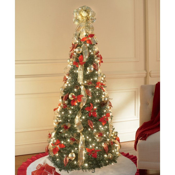 Poinsettia 6-Foot Pre-Lit Pop-Up Christmas Tree, , large