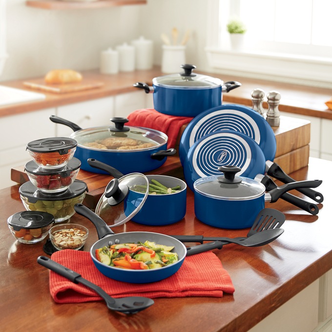 T-fal 12pc Ceramic Cookware Set Blue 