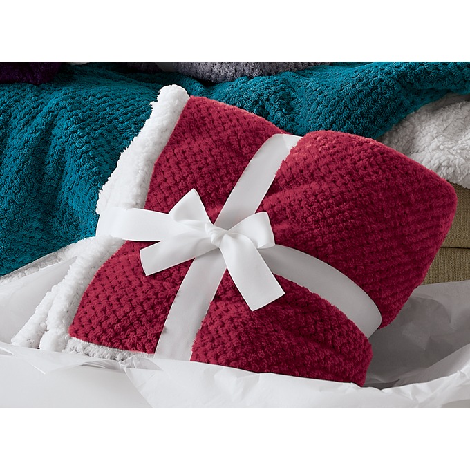 Cozy Textured Fleece Sherpa Reversible Throw, , large