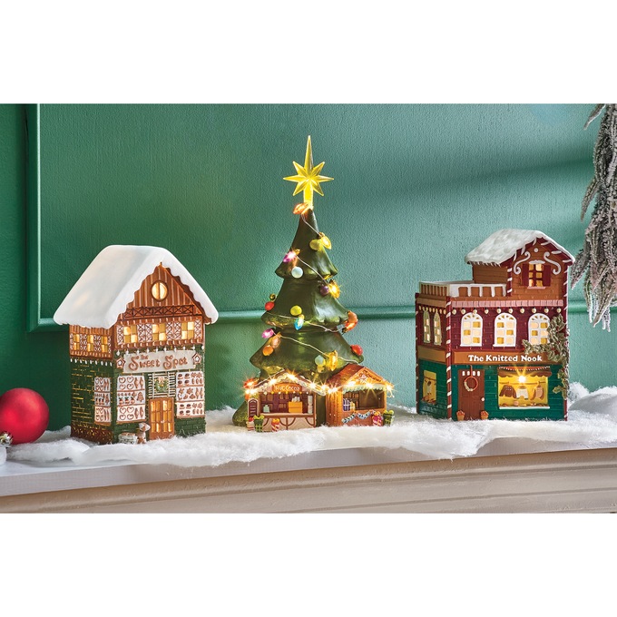 Lit Snowy Village Buildings - Buy All and Save, , large