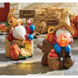 Lit Fall Gnomes with Pumpkins, , large